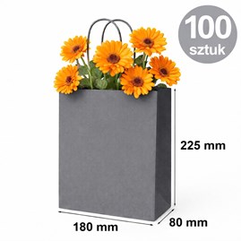 Szara torba papierowa kraft 180×80×225 mm z uchwytem 100 sztuk