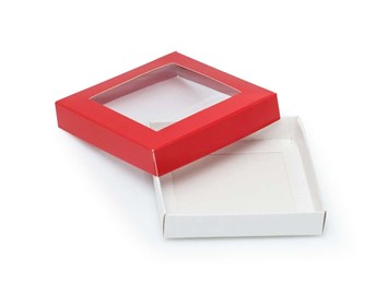 Pudełko ozdobne czerwone 105x105x20mm z oknem