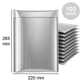 Koperty bąbelkowe metaliczne 220x265mm Srebrne 100