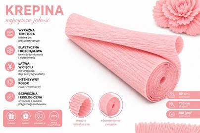 Krepina Włoska 180g Różowa Jasna 50×250 cm Profesjonalna Bibuła Dekoracyjna