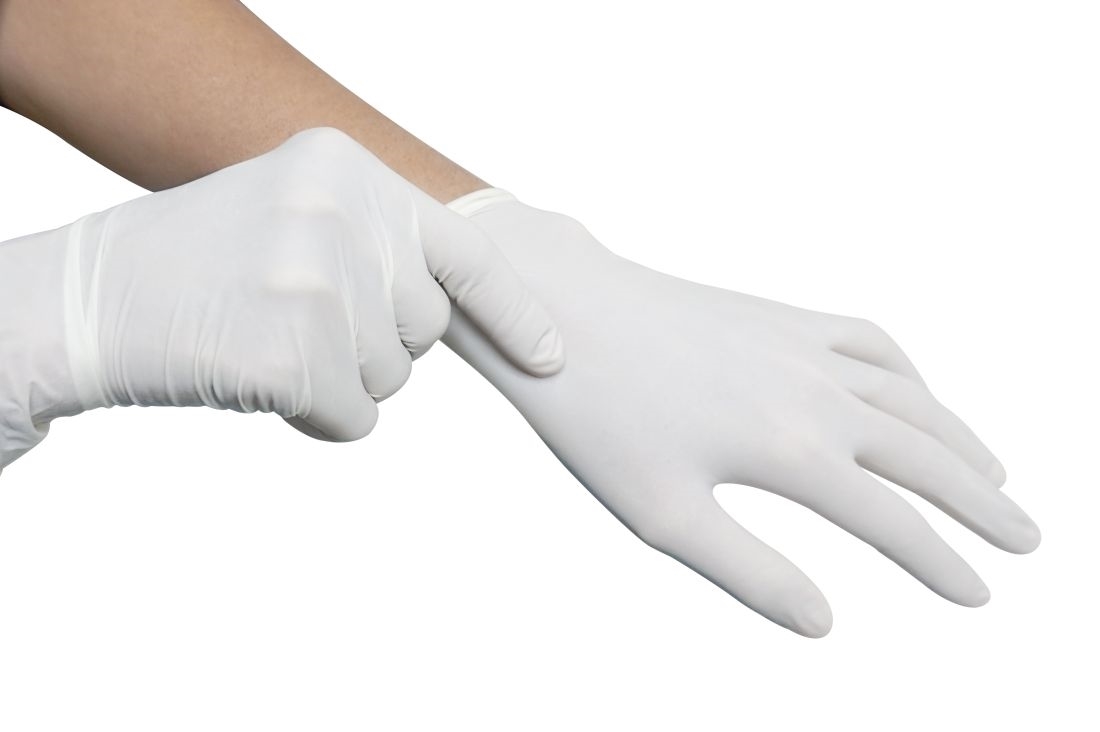 białe, nitrylowe rękawice robocze